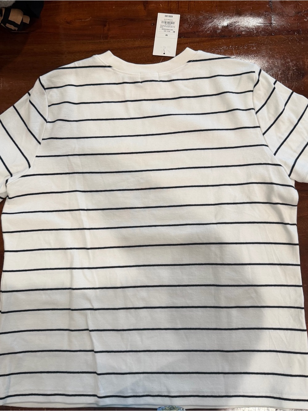 Parke Target collab Cream Tee with Black Horizontal Stripes and Chest Pocket - Picture 2 of 2